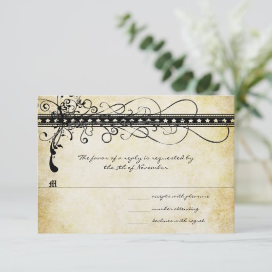 ブラックスワファンキーーズエレガント結婚式招待状 出欠カード (スタンド正面)