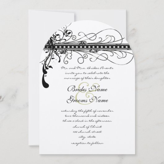 ブラックスワファンキーーズエレガント結婚式招待状 招待状 (正面)