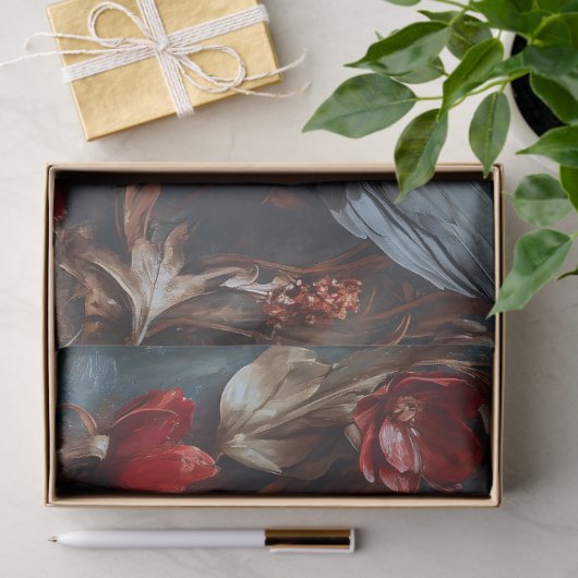 ブラックスワンとゴールデンクラウンレッド花模様デコページ 薄葉紙 (ギフト)