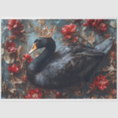 ブラックスワンとゴールデンクラウンレッド花模様デコページ 薄葉紙 (正面)