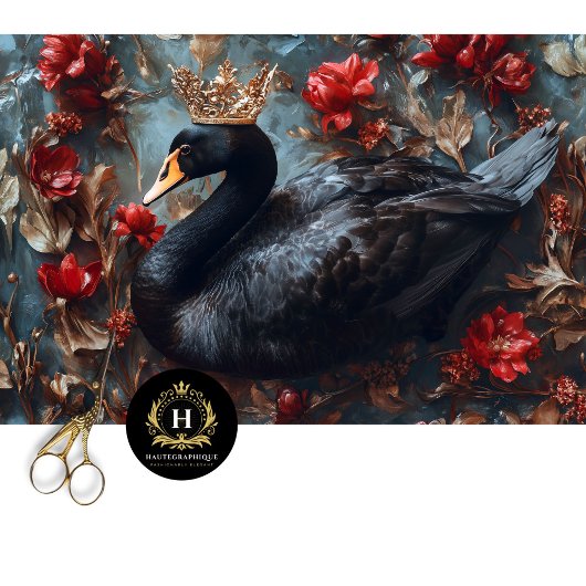 ブラックスワンとゴールデンクラウンレッド花模様デコページ 薄葉紙