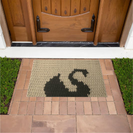 ブラックスワンシルエットナチュラルクロシェプリント ドアマット