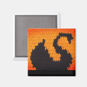 ブラックスワンシルエット&サンセットクロシェプリントオン マグネット (正面/裏面)