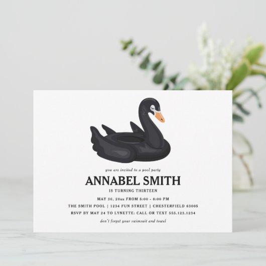 ブラックスワンフロート誕生日プールパーティー 招待状 (スタンド正面)
