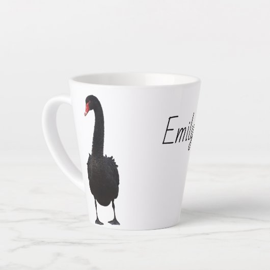 ブラックスワン野生動物パーソナライズされたアートネーム動物 カフェラテマグ (左アングル)