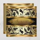 ブラックスワールつる植物ブラック金ゴールドすべての行事パーティー 招待状 (正面/裏面)