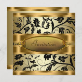 ブラックスワールつる植物ブラック金ゴールドパーティー 招待状 (正面/裏面)
