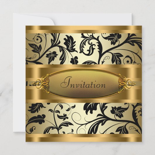 ブラックスワールつる植物ブラック金ゴールドパーティー 招待状 (正面)