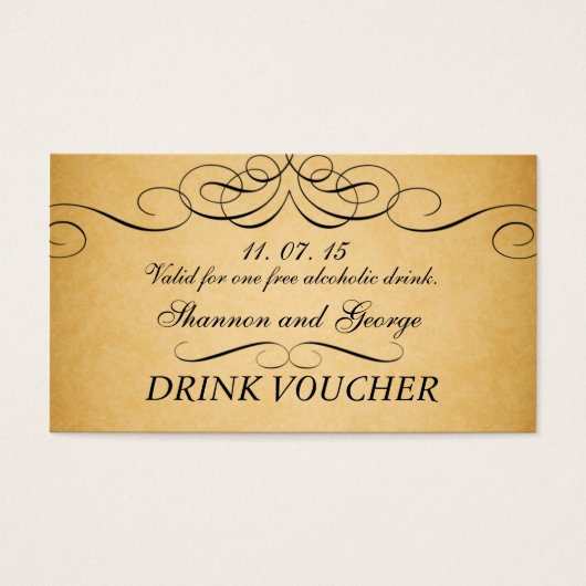 ブラックスワールダマスクヴィンテージウェディングドリンクバウチャー (正面)