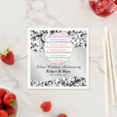 ブラックスワール&シルバー結婚のアニバーサリーフォト スタンダードカクテルナプキン (インサイチュ)