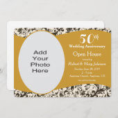 ブラックスワール&金ゴールド50th結婚's Anniversary写真 招待状 (正面/裏面)