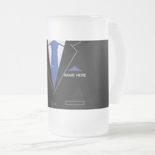 ブラックスーツのビジネスグラスビアマグ – お名前 フロストグラスビールジョッキ (正面右)