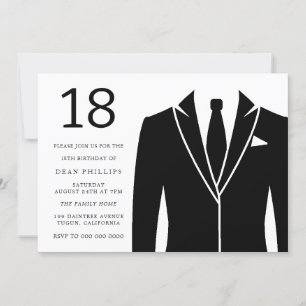 ブラックスーツ&タイ18thバースデーパーティーへの招待 招待状