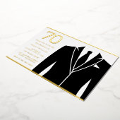 ブラックスーツ&タイ70thバースデーパーティー実在金ゴールド 箔招待状 (回転した状態)