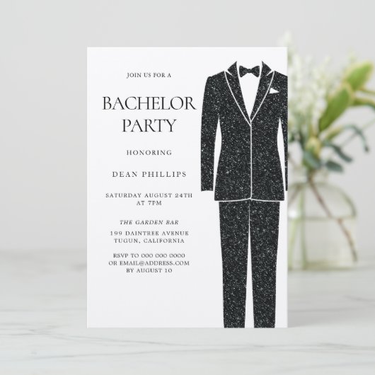 ブラックスーツ＆タイ チャンピーングシマー 結婚前最後の男同士の会 招待状 (スタンド正面)
