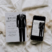 ブラックスーツ&タイ メンズ 30歳誕生日パーティー 招待状