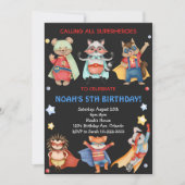 ブラックスーパーヒーロー子供の誕生日招待状 招待状 (正面)