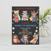 ブラックスーパーヒーロー子供の誕生日招待状 招待状 (スタンド正面)