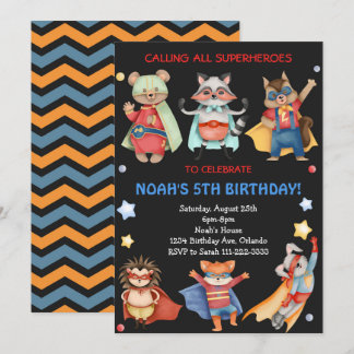 ブラックスーパーヒーロー子供の誕生日招待状 招待状