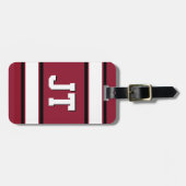 ブラックス赤と白ポーツストライプのパーソナライズされた ラゲッジタグ (正面横)