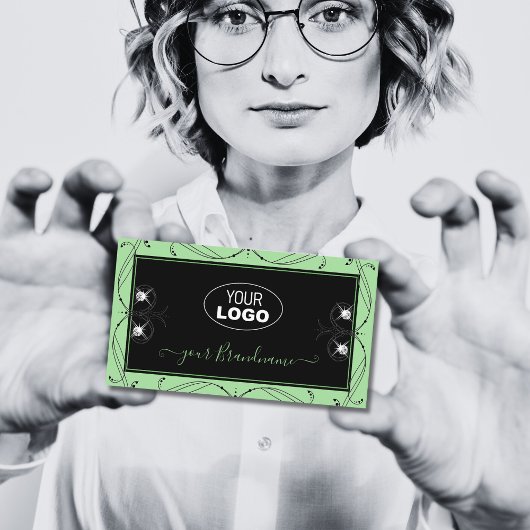 ブラックセージ緑のスパークルジュエリーオーナメント追加ロゴ 名刺