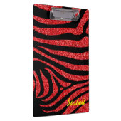 ブラックゼブラストライプネームティール（緑がかった色）グリッター クリップボード (右)