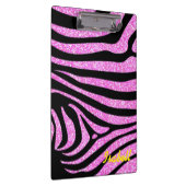 ブラックゼブラストライプネームティール（緑がかった色）グリッター クリップボード (右)