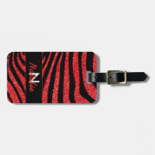 ブラックゼブラストライプネームティール（緑がかった色）グリッター ラゲッジタグ (正面横)