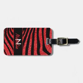 ブラックゼブラストライプネームティール（緑がかった色）グリッター ラゲッジタグ