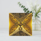 ブラックゼブラストライプフローラ金ゴールドジュエル50誕生日 招待状 (スタンド正面)