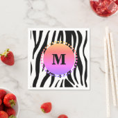 ブラックゼブラストライプーカスタムモノグラム スタンダードカクテルナプキン (インサイチュ)