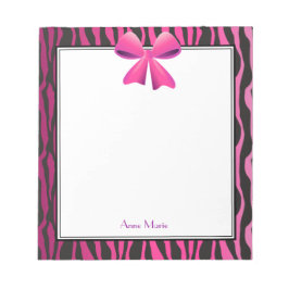 ブラックゼブラストライプ付きピンクボウ ノートパッド