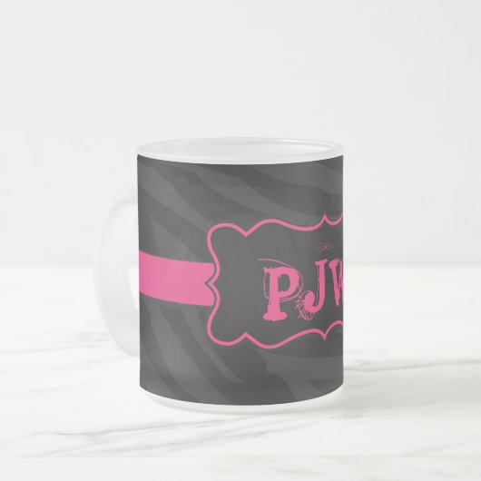 ブラックゼブラパターンすりガラスのコーヒーマグカップ フロストグラスマグカップ (正面左)