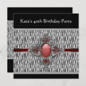 ブラックゼブラ女性40th誕生日パーティー 招待状 (正面/裏面)