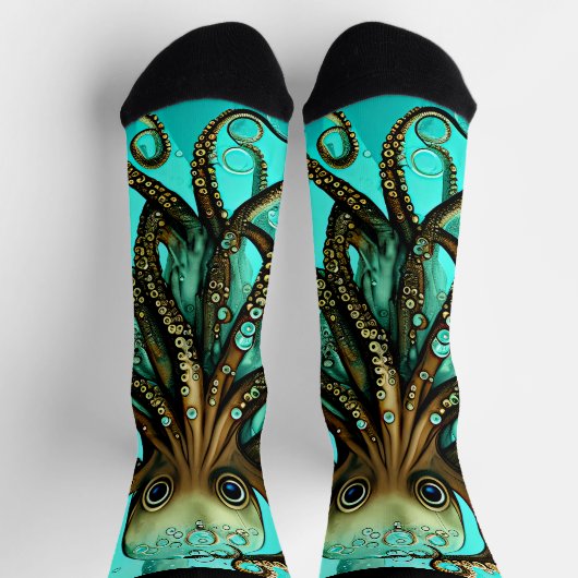 ブラックソックスのアクア海のタコと泡 ソックス (上部)