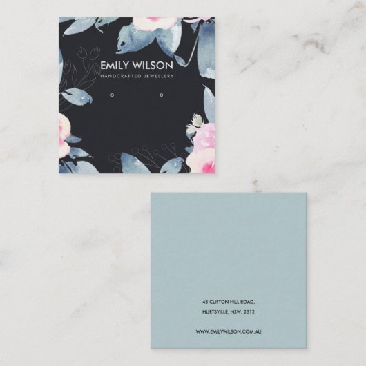 ブラックソフト赤面ブルーフローライヤリングディスプレイロゴ スクエア名刺 (正面/裏面)