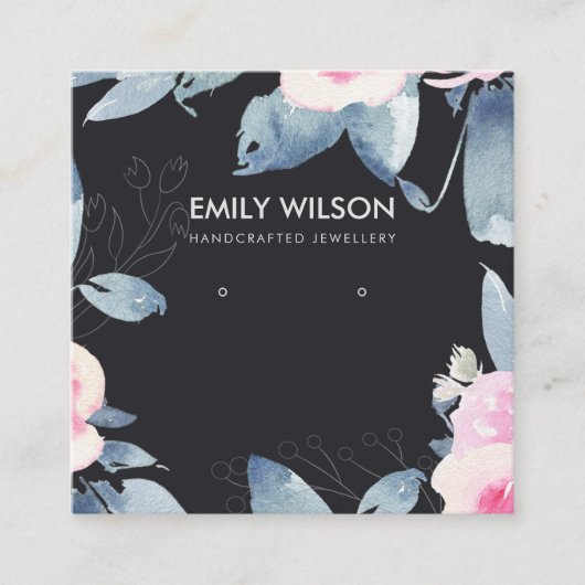 ブラックソフト赤面ブルーフローライヤリングディスプレイロゴ スクエア名刺 (正面)