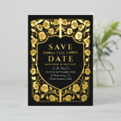 ブラックソードシールド中世モノグラム日付保存 箔招待状 (立ち正面)