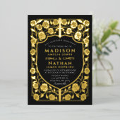 ブラックソードシールド中世モノグラム結婚ズ 箔招待状 (立ち正面)