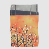 ブラックソーンブロッサム春フローラサンゴ ゴルフタオル (正面)