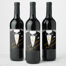 ブラックタイとタキシードのギフトワインボトルラベル ワインラベル