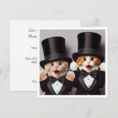 ブラックタイのパーティー、ユーモアあふれる猫の誕生日、猫 招待状 (正面/裏面)