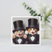 ブラックタイのパーティー、ユーモアあふれる猫の誕生日、猫 招待状 (スタンド正面)