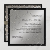 ブラックタイの優雅さ、シルバーの結婚式の招待状 招待状 (正面/裏面)