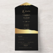 ブラックタイの結婚式 ゴールドフォイルスクリプト エレガントなイベント オールインワン招待状 (内側)