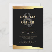 ブラックタイの結婚式　ゴールドフォイルスクリプト　エレガントなイベント 招待状 (正面)