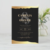 ブラックタイの結婚式　ゴールドフォイルスクリプト　エレガントなイベント 招待状 (スタンド正面)