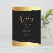 ブラックタイの結婚式 ゴールドフォイルスクリプト エレガントなイベント 招待状 (スタンド正面)