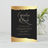 ブラックタイの結婚式 ゴールドフォイルスクリプト エレガントなイベント 招待状 (スタンド正面)