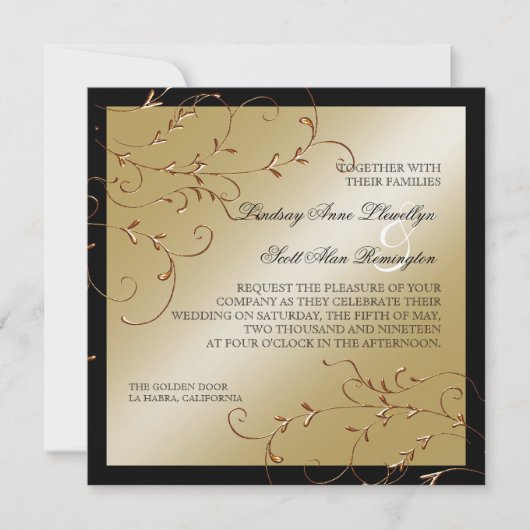 ブラックタイエレガンスゴールデン結婚式招待状 招待状 (正面)